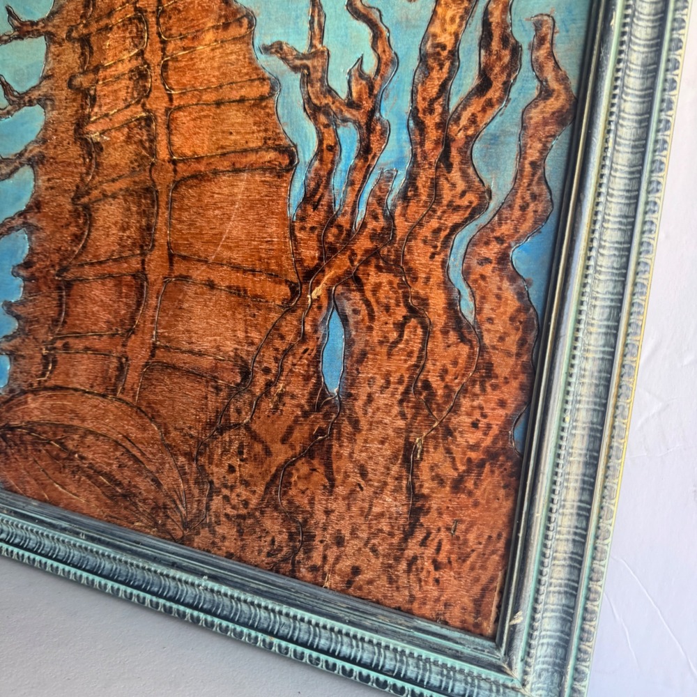 Handmade Seahorse Carved Wood Painting 26x16 Tropical Coastal decor nautical Art - Picture 4 of 10